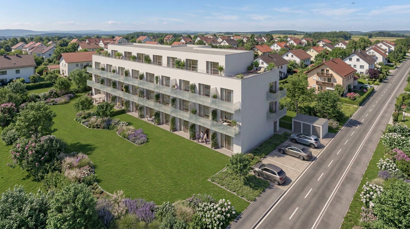 Architektur-Rendering der Studentenwohnanlage Rosenheim